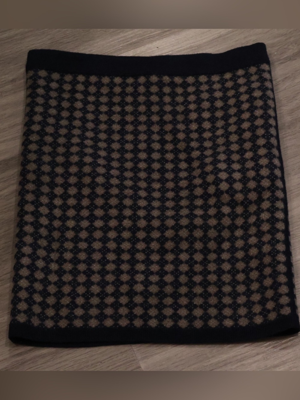 Club Monaco 100% Wool Geometric Knit Mini Skirt XS Navy Taupe